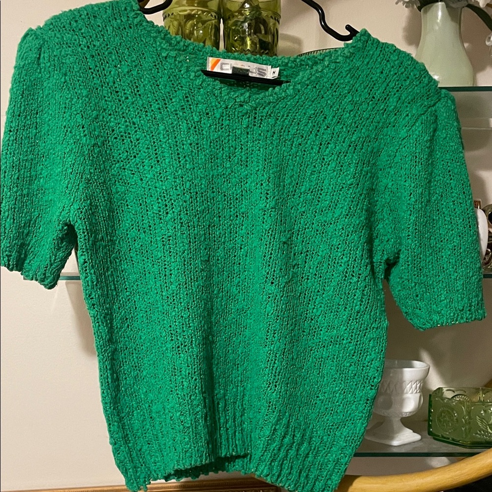 Vintage (1980's) Chaus Vibrant Green Crew Neck Sweater 000770